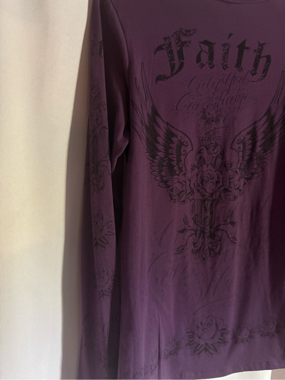 Katydid Purple Long Sleeve Tee with Embellished Wing Graphic - Picture 3 of 5